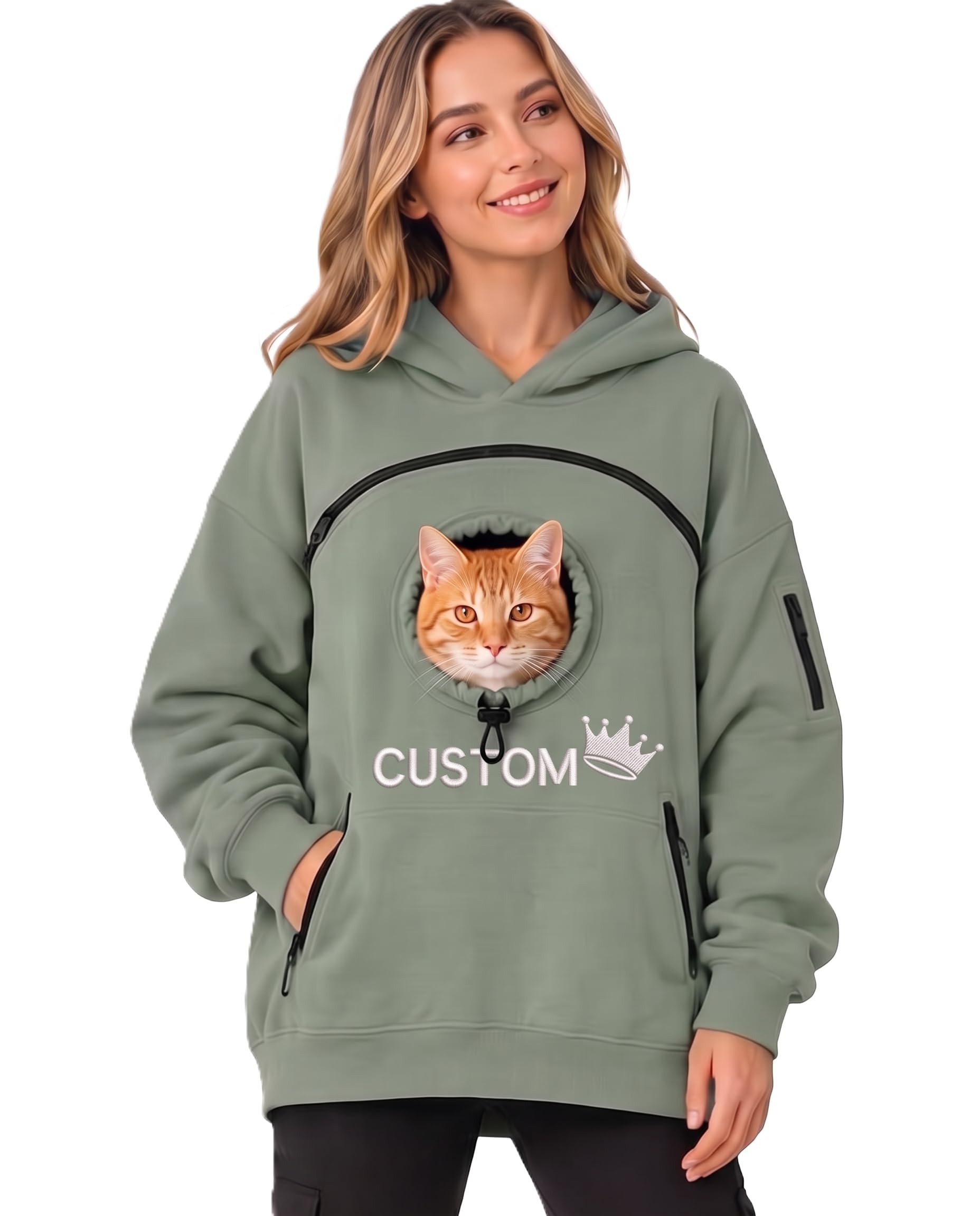 Custom Pet Name & Icon Pouch Hoodie for Dogs & Cats, Pet Carrier Sweatshirt | wi