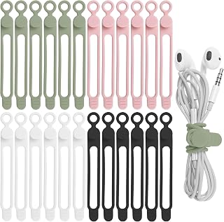 Nearockle 24Pcs Silicone Cable Ties, Cord Organizer Cable Management-Multi | Reusable Cord Ties for Electronics, Office Desk Accessories, Home Travel Essentials, Easy to Use, 4.2 Inch-4 Colors