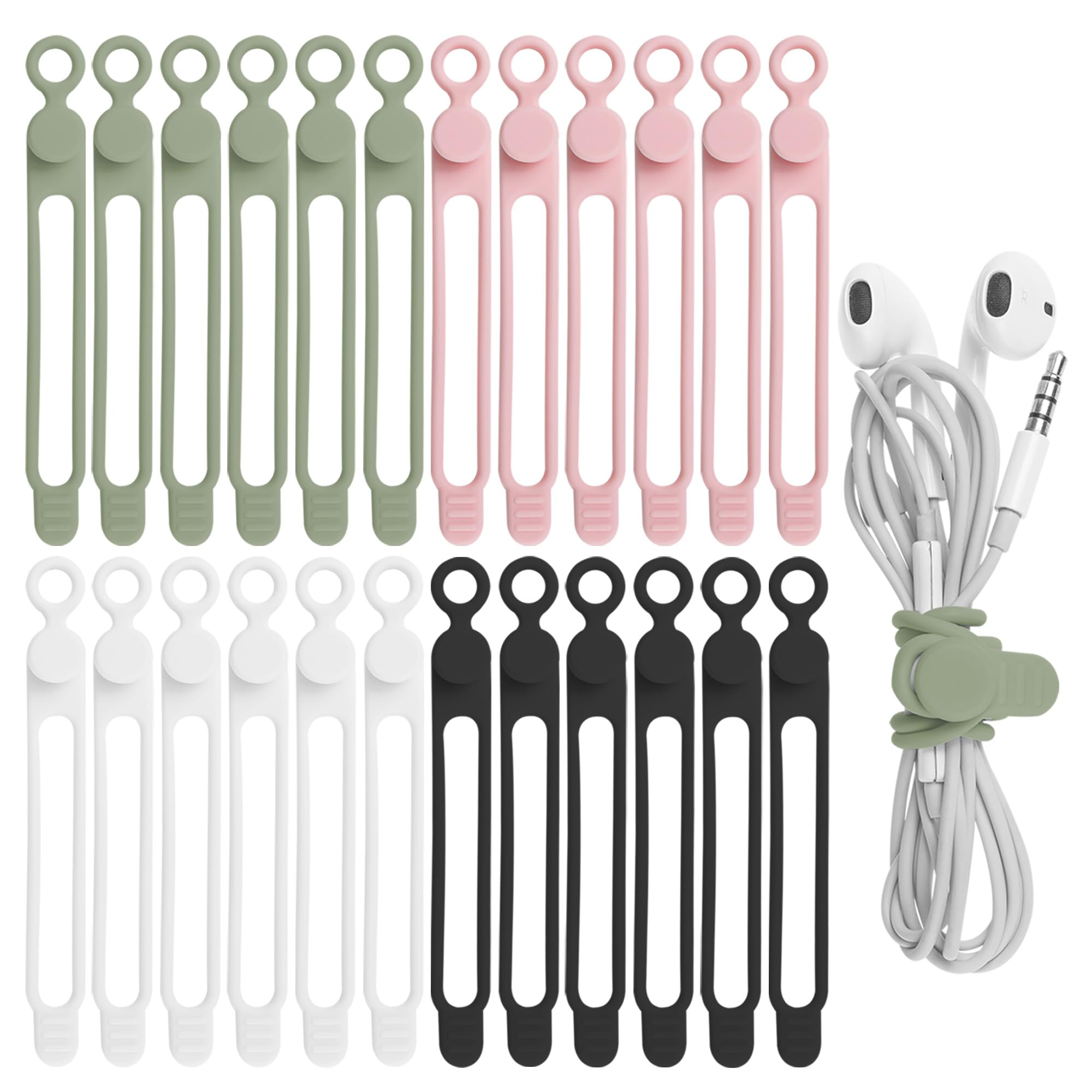 Nearockle 24Pcs Silicone Cable Ties, Cord Organizer Cable Management-Multi | Reu