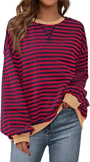 PRETTYGARDEN Womens Striped Oversized Sweatshirt Lightweight Fall Clothes