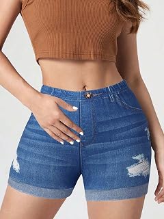 Women's Summer Fashion Faux Denim Print Shorts Casual Sport Holiday Mini Shorts