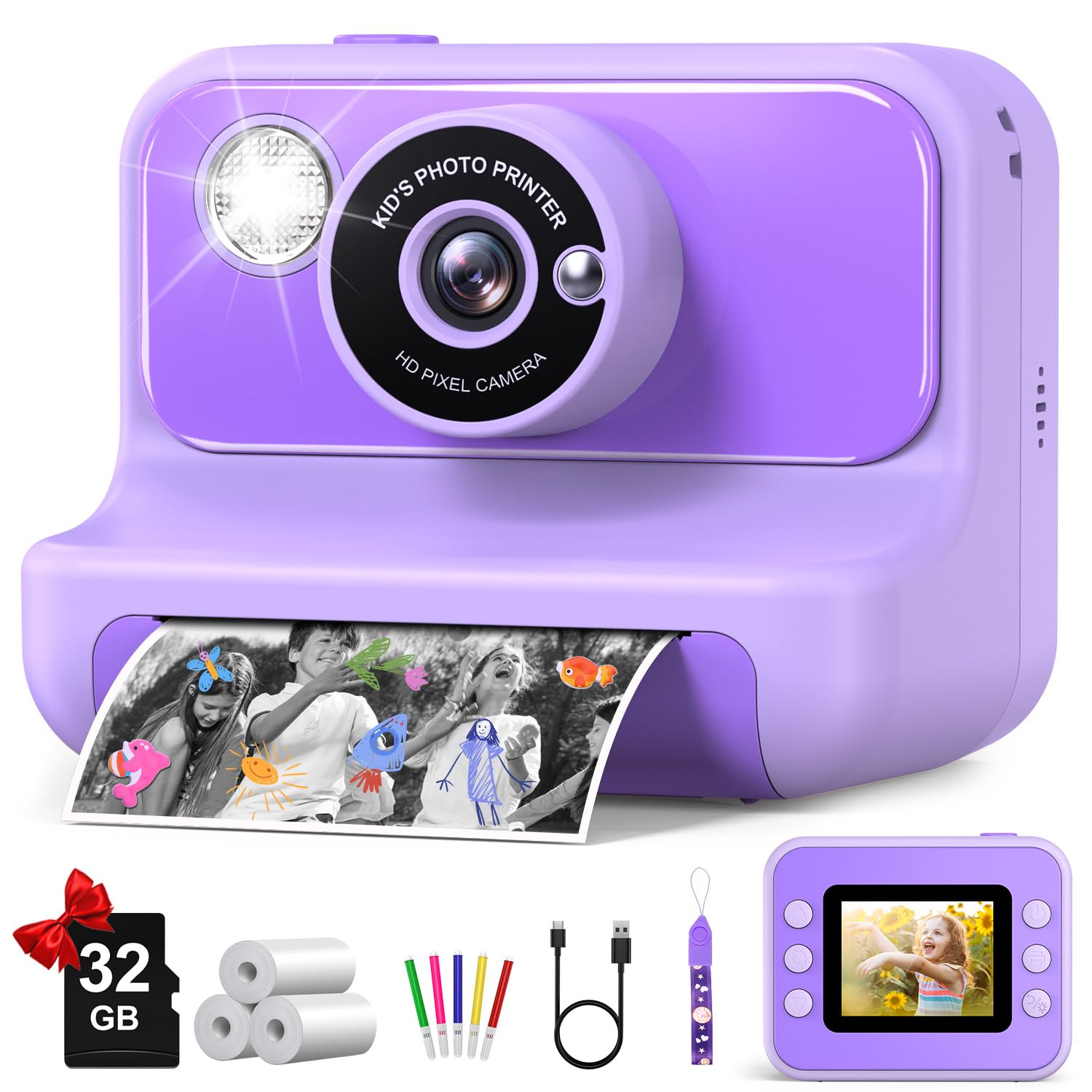 Kids Camera Instant Print, Christmas Birthday Gifts for Girls and Boys | 1080P H