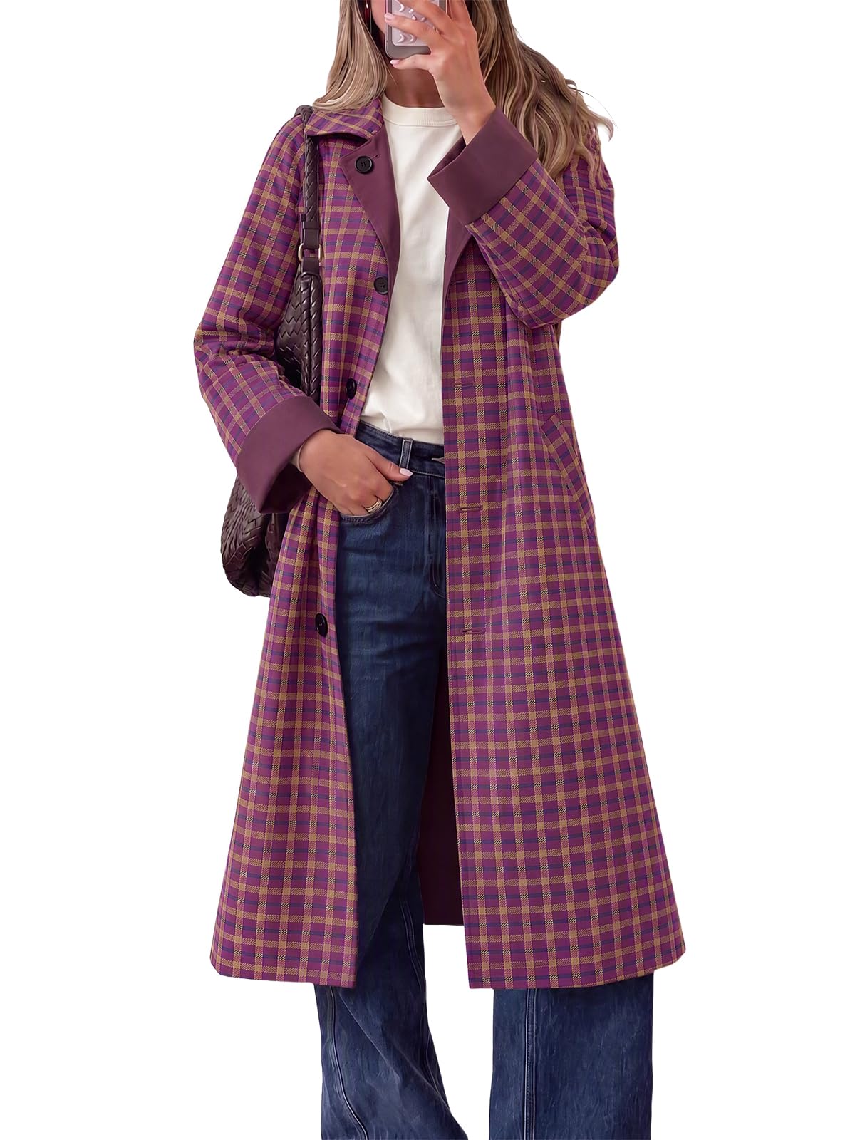 Tankaneo Women Long Coat Single Breasted Windproof Overcoat
