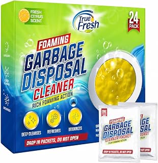 True Fresh Foaming Garbage Disposal Cleaner Packets -24 Pack, Fresh Citrus Scented sink deodorizer, Garburator Cleaner Drain cleaning care, Kitchen Sink & Drain Cleaning Packets