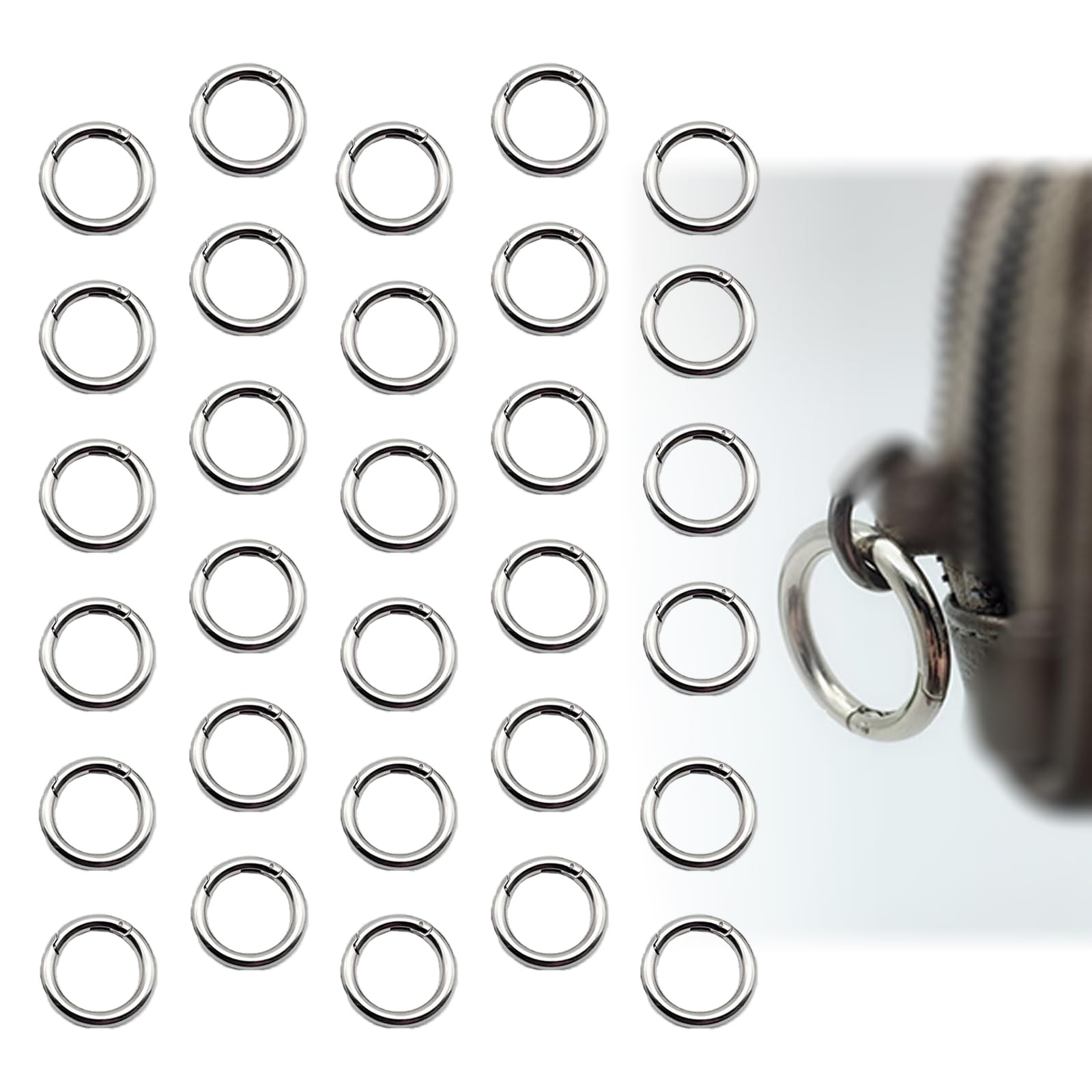 30 Pack 35mm Spring O-Rings Round Carabiner Keychain Clip DIY Accessories for Pu