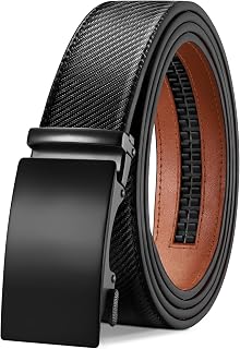 Tangchao Men's Leather Belt with Ratchet, Automatic Buckle, Business Suit Belt, 35 mm Wide, Black, Improved Material