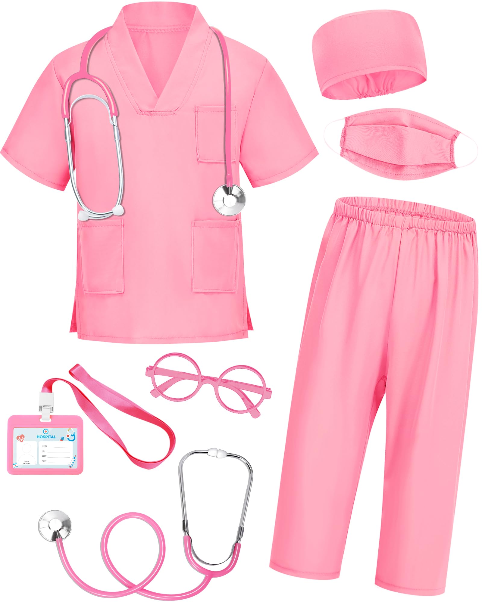 ICECUTE Doctor Scrubs for Kids,7 Pcs Scrubs Costume with Accessories 3-11Y | Kid