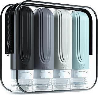 Mrsdry Travel Bottles for Toiletries, Tsa Approved 3oz Travel Size Containers BPA Free Leak Proof Refillable Liquid Silicone Squeezable Travel Accessories for Shampoo Conditioner Lotion (4 Pack)