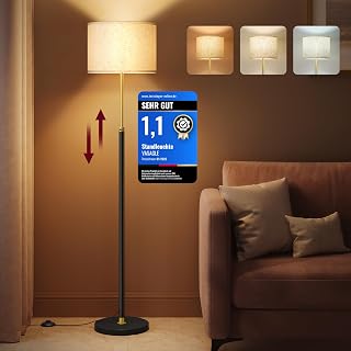VASAGLE Floor Lamp, Adjustable Height 140-171 cm, Fabric Lampshade | For Living Room, Minimalism, Foot Switch, E27 Socket, Matte Black, Lusia Collection LFL002B03