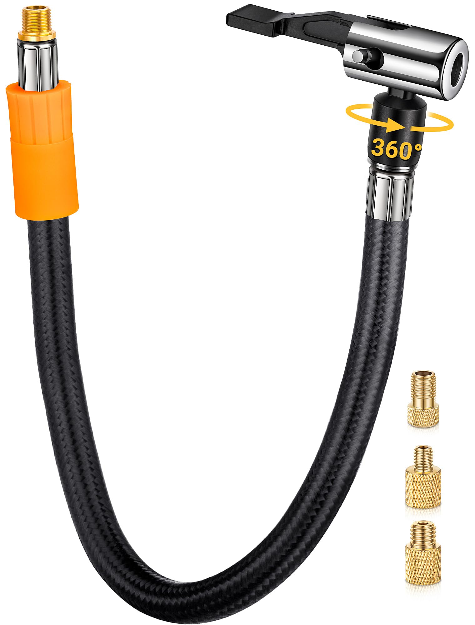 LUMITECO Tire Inflator Hose Adapter with 360-Degree Swivel Tire Air Chuck, 11 In