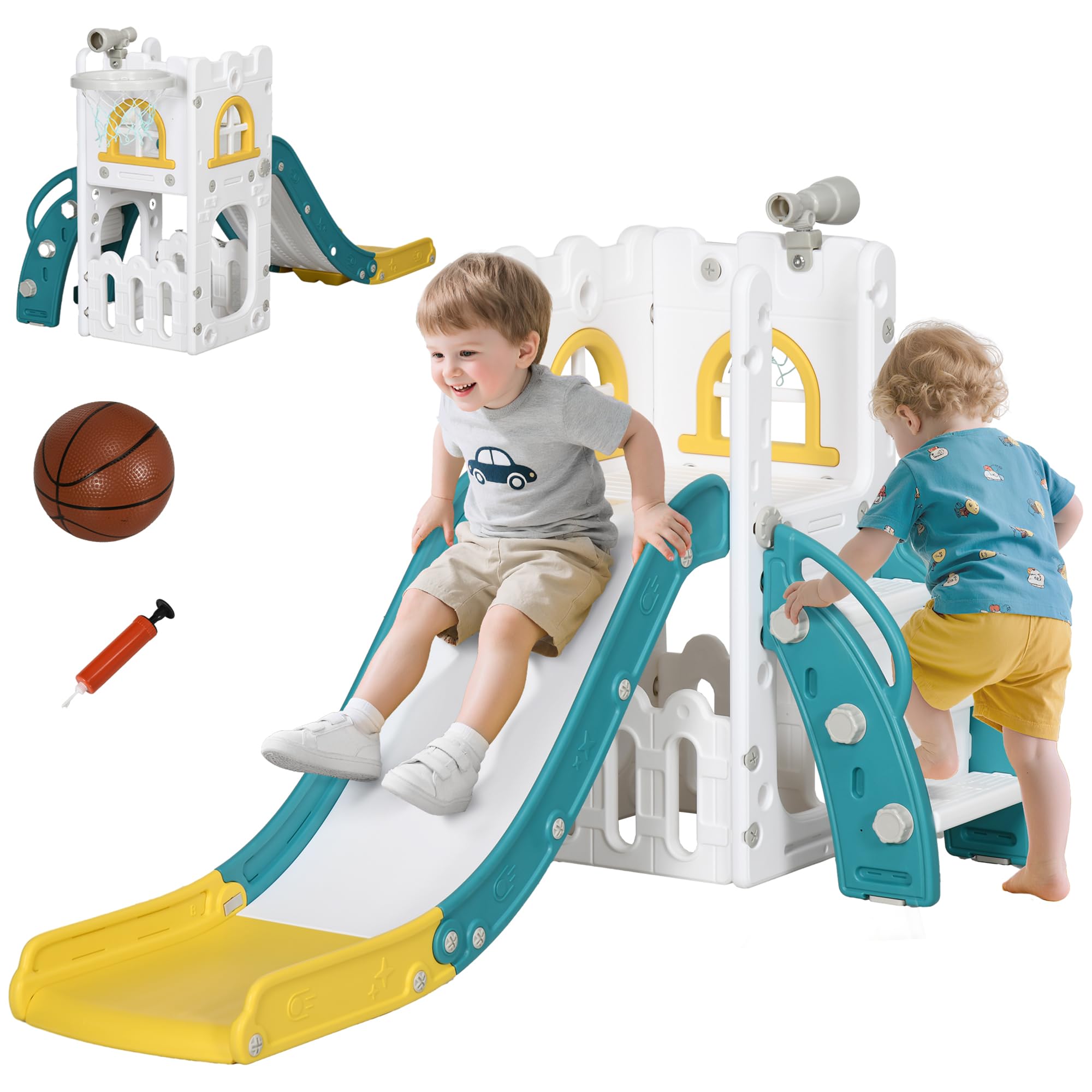 Qaba Toddler Slide 5 in 1 Slide for Kids Aged 1-3 Years with Climber Yellow | Ba