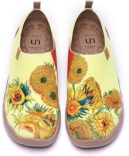 UIN Women Fashion Floral Art Sneaker Painted Canvas Slip-On Ladies Travel Shoes, Red Yellow and Orange, 42 EU