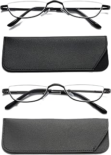 Hubeye Half Frame Reading Glasses Metal Slim Half Moon Lens Retro Ultra Thin Readers With Spring Hinges For Men and Women