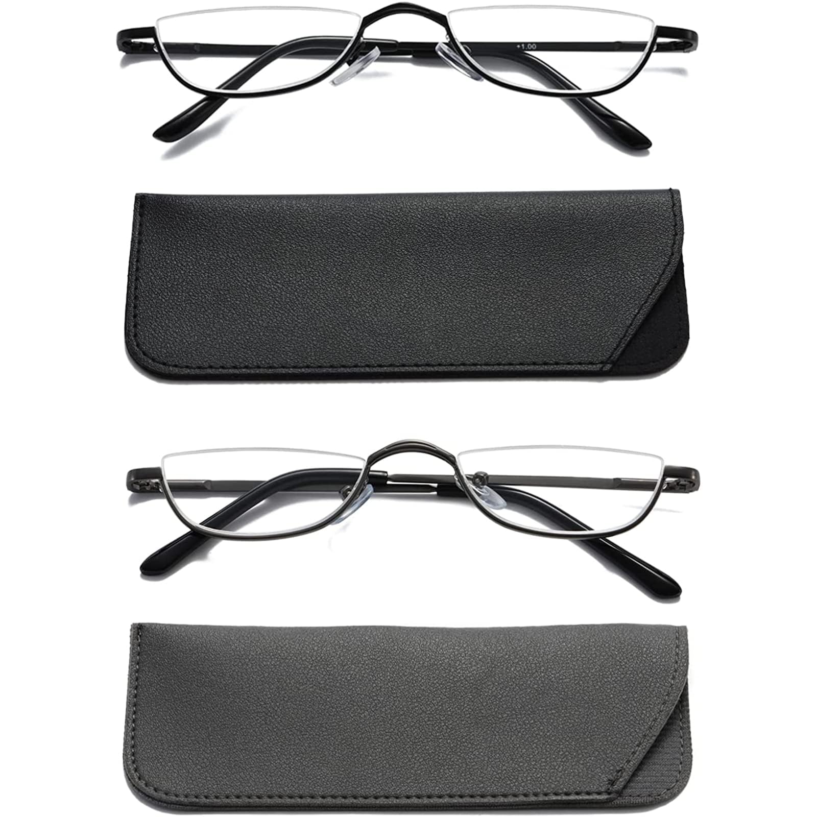 Hubeye Half Frame Reading Glasses Metal Slim Half Moon Lens Retro Ultra Thin Rea