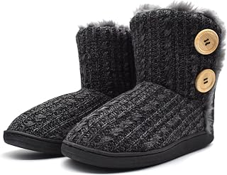 KuaiLu Women's Winter Closed Knitted Memory Foam Slippers Ankle Boots Home Comfortable Warm Furry Plush Leather Non-Slip Slippers
