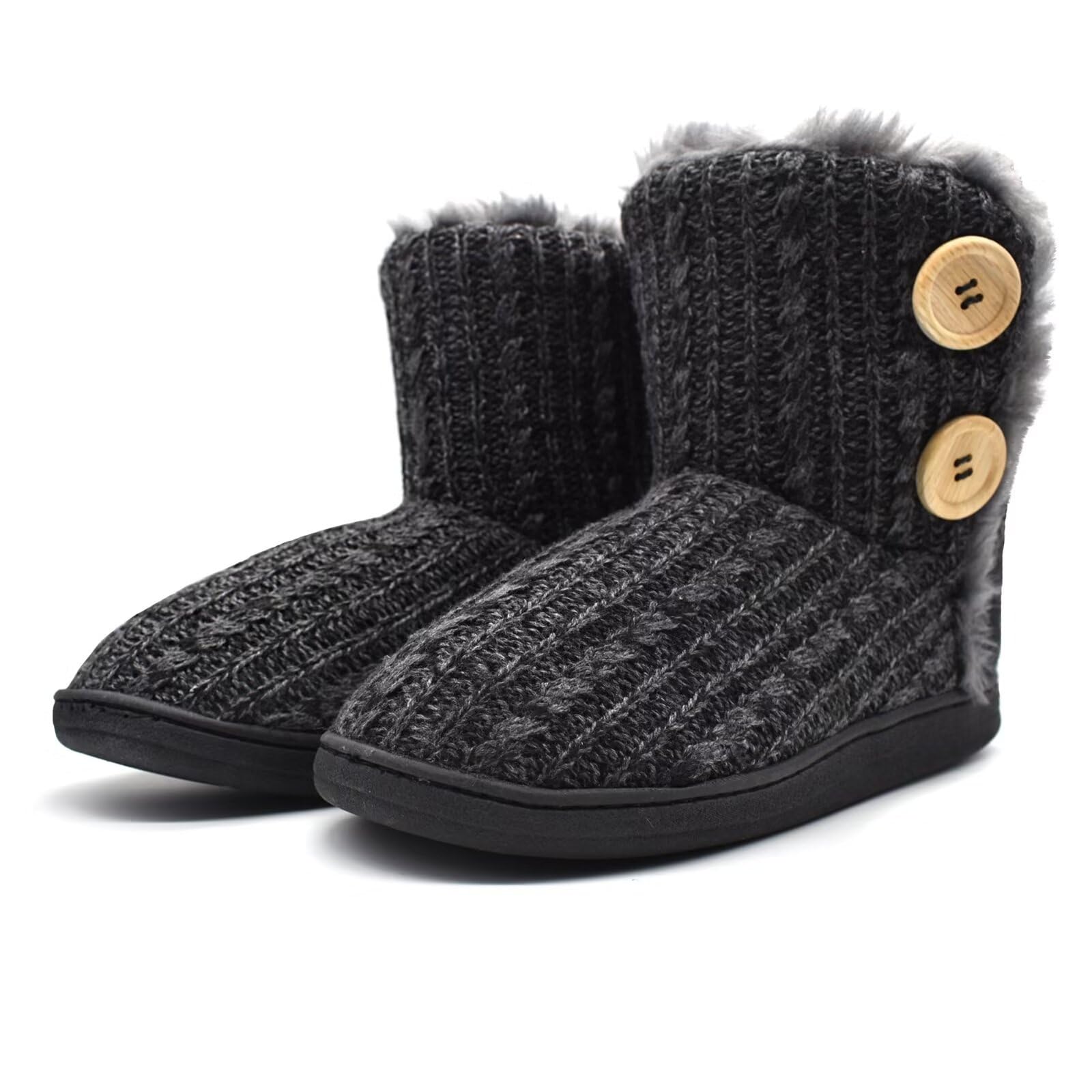 KuaiLu Women's Winter Closed Knitted Memory Foam Slippers Ankle Boots Home Comfo