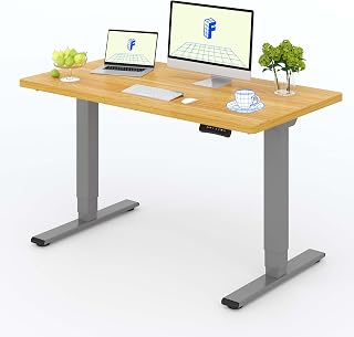 FLEXISPOT Height-adjustable desk with 25 mm one-piece table top, electric desk with dual motor, 3-way telescope, 160 kg load capacity (120 x 60 cm, grey + maple)