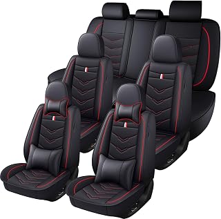 Car Seat Covers 7 Seats for Toyota Grand Highlander 2024-2026,Premium Nappa Leather Waterproof Durable Seat Covers,Full Coverage Easy Install Clean Full Sets(Pillow,Black Red)