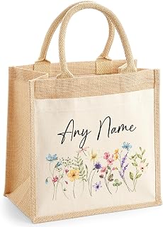 Chicken Craft Personalised Jute Tote Bag with Floral Design - Custom Name Gift for Mum, Grandma, Nanny & More - Ideal present for Mother's Day & Birthdays