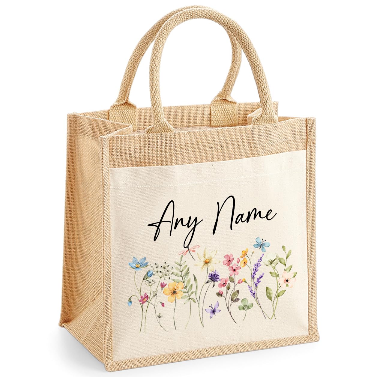 Chicken Craft Personalised Jute Tote Bag with Floral Design - Custom Name Gift f