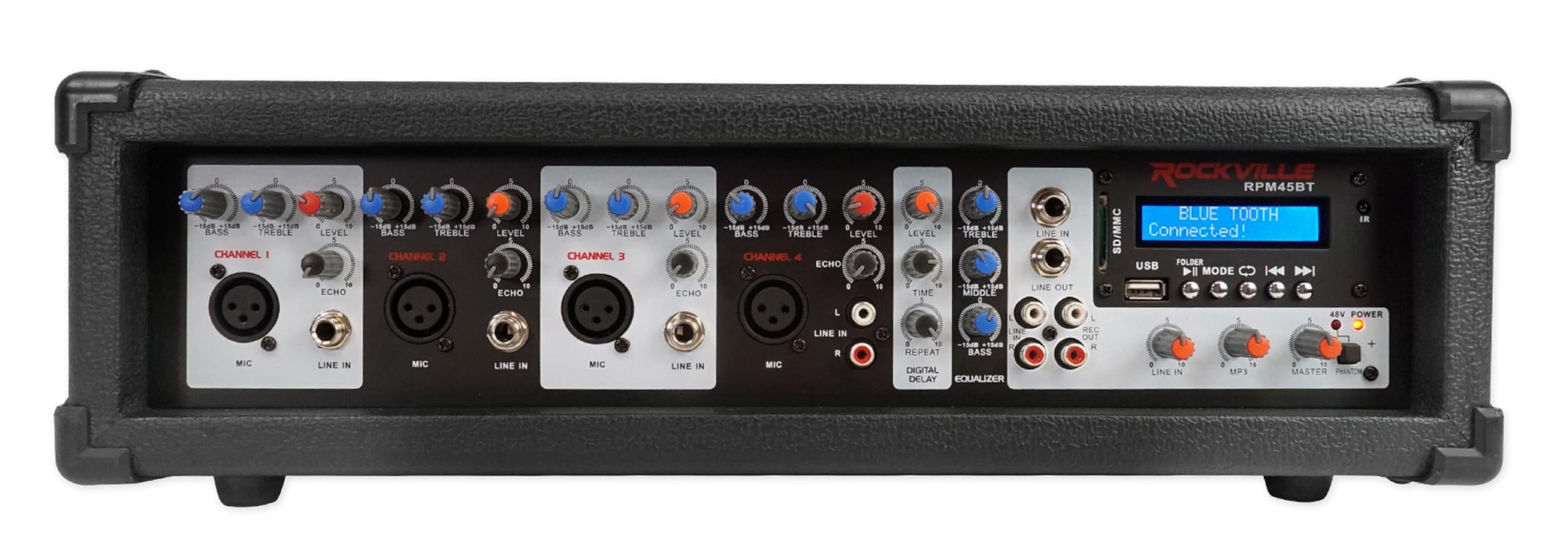 Rockville RPM45BT 1800W 4-Channel Powered Mixer/Amplifier, Bluetooth, EQ | 1800W