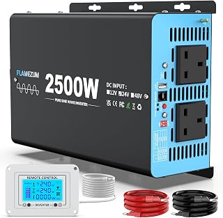 FLAMEZUM 2500w Pure Sine Wave Power Inverter DC 24V to AC 240V Voltage Converter with 2 AC Outlets,1 USB-A Port,1 USB-C Port,LCD Remote Control,for Motorhomes,Trucks,Boats,Camping