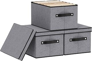 3 Pieces Clothes Storage Boxes with Handle, 33×23×18 cm, Grey