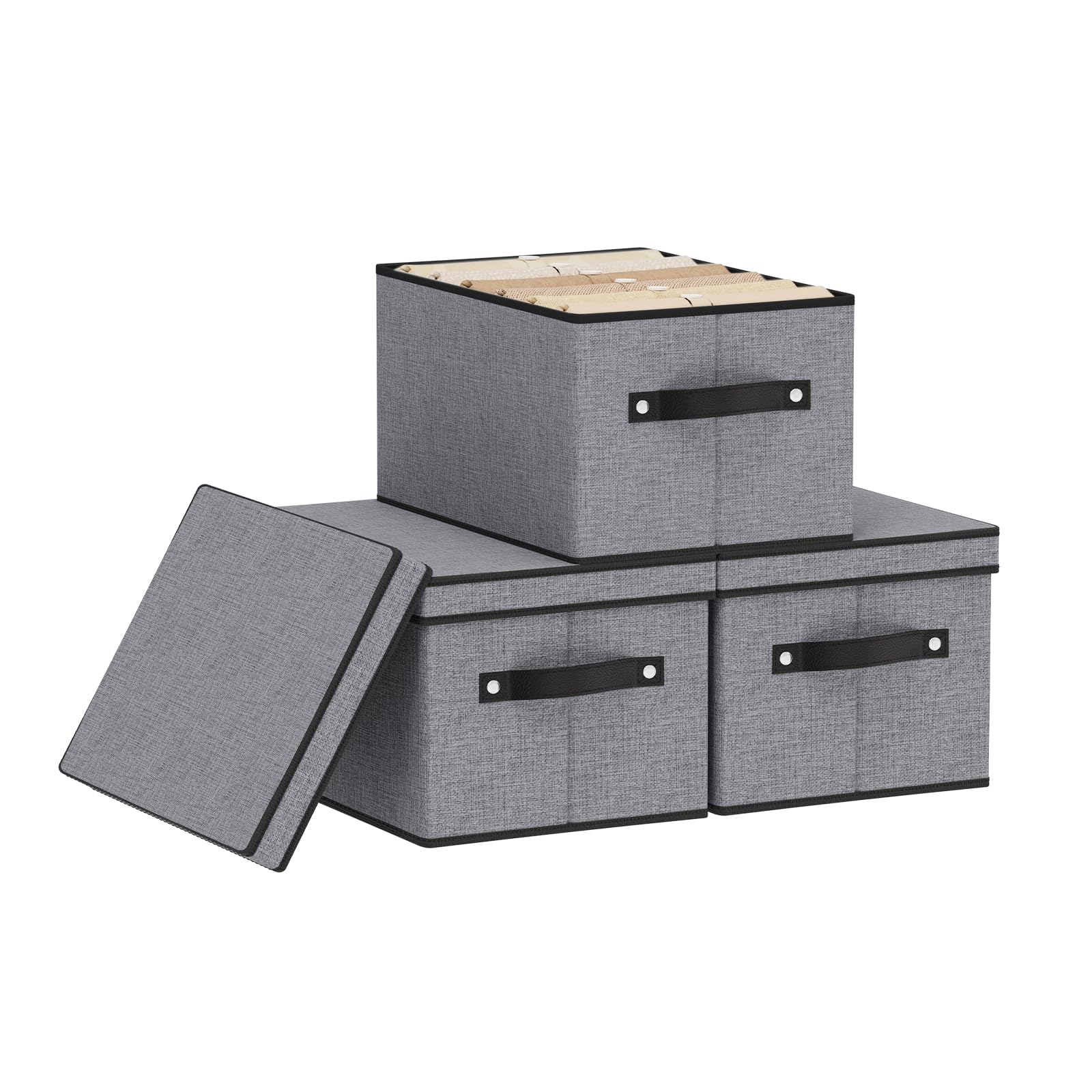 3 Pieces Clothes Storage Boxes with Handle, 33×23×18 cm, Grey