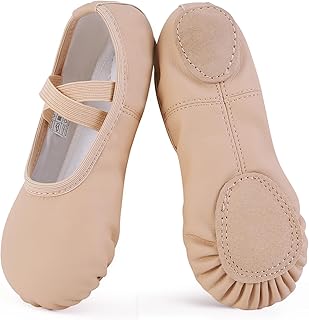 Girls Ballet Shoes PU Leather Ballet Slippers Split Sole Dance Shoes Yoga Gymnastic Dance Flats for Kids and Adults