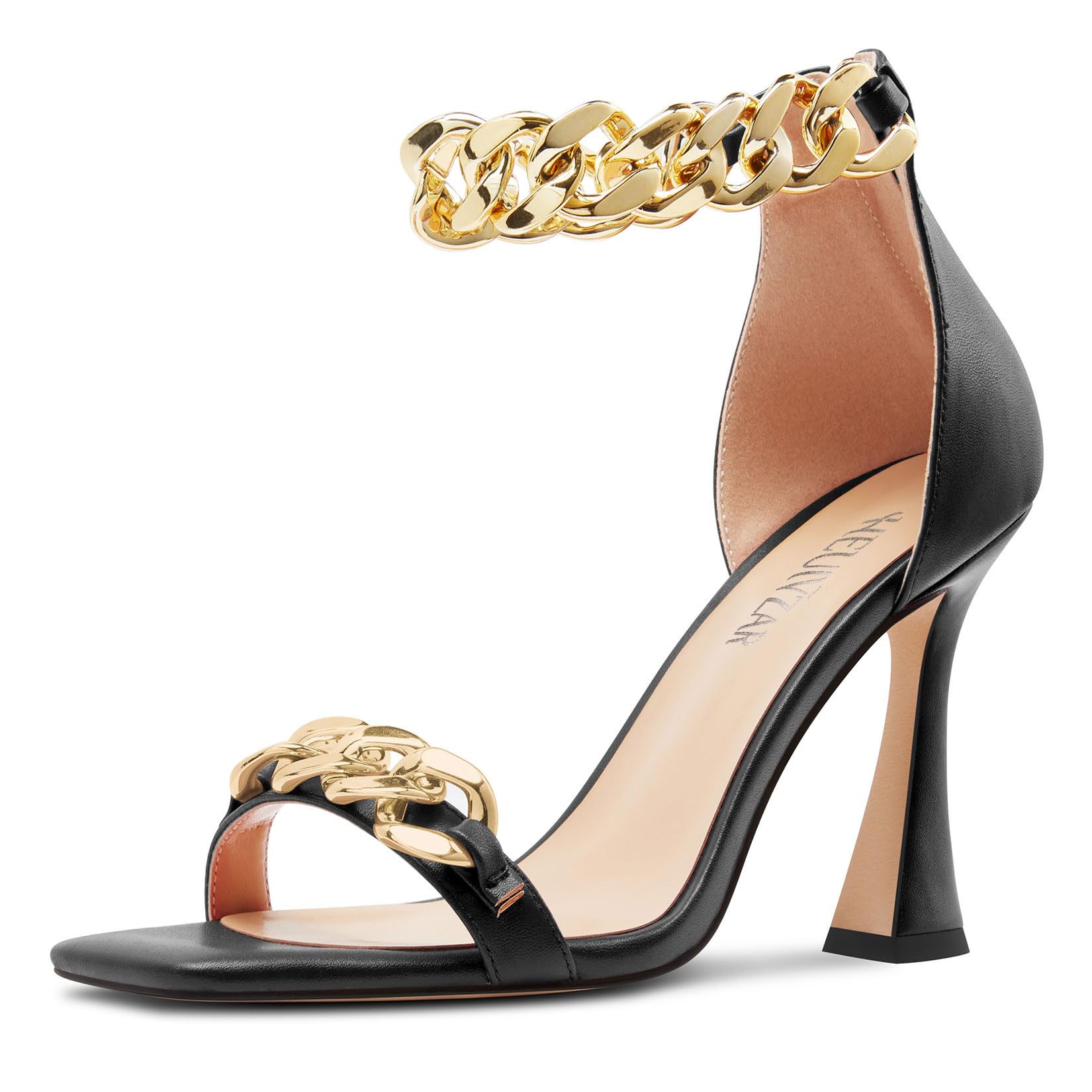 HEUIVZAR Women's High High Kitten Heel Square Toe Sandals Ankle Strap Zipper Met