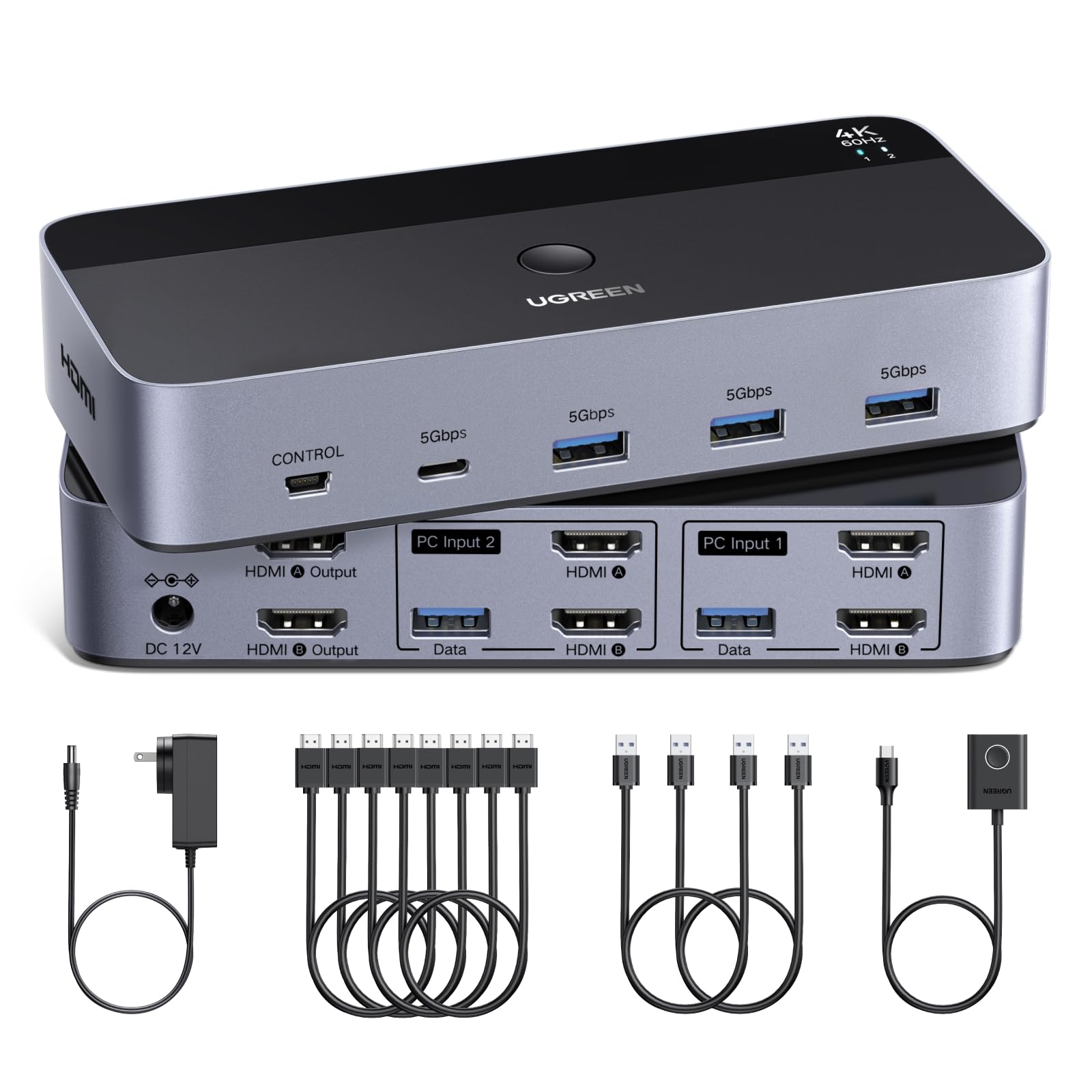 UGREEN HDMI KVM Switch 2 Monitors 2 Computers 4K@60Hz, with 4 USB 3.0 Ports | fo
