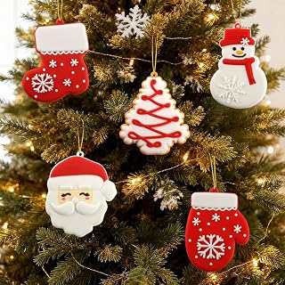 5 Pack Christmas Hanging Decorations - Santa Claus, Snowman, Mittens, Stockings and Christmas Tree for Home Decor, Party Gifts, Winter House and Festive Christmas Tree