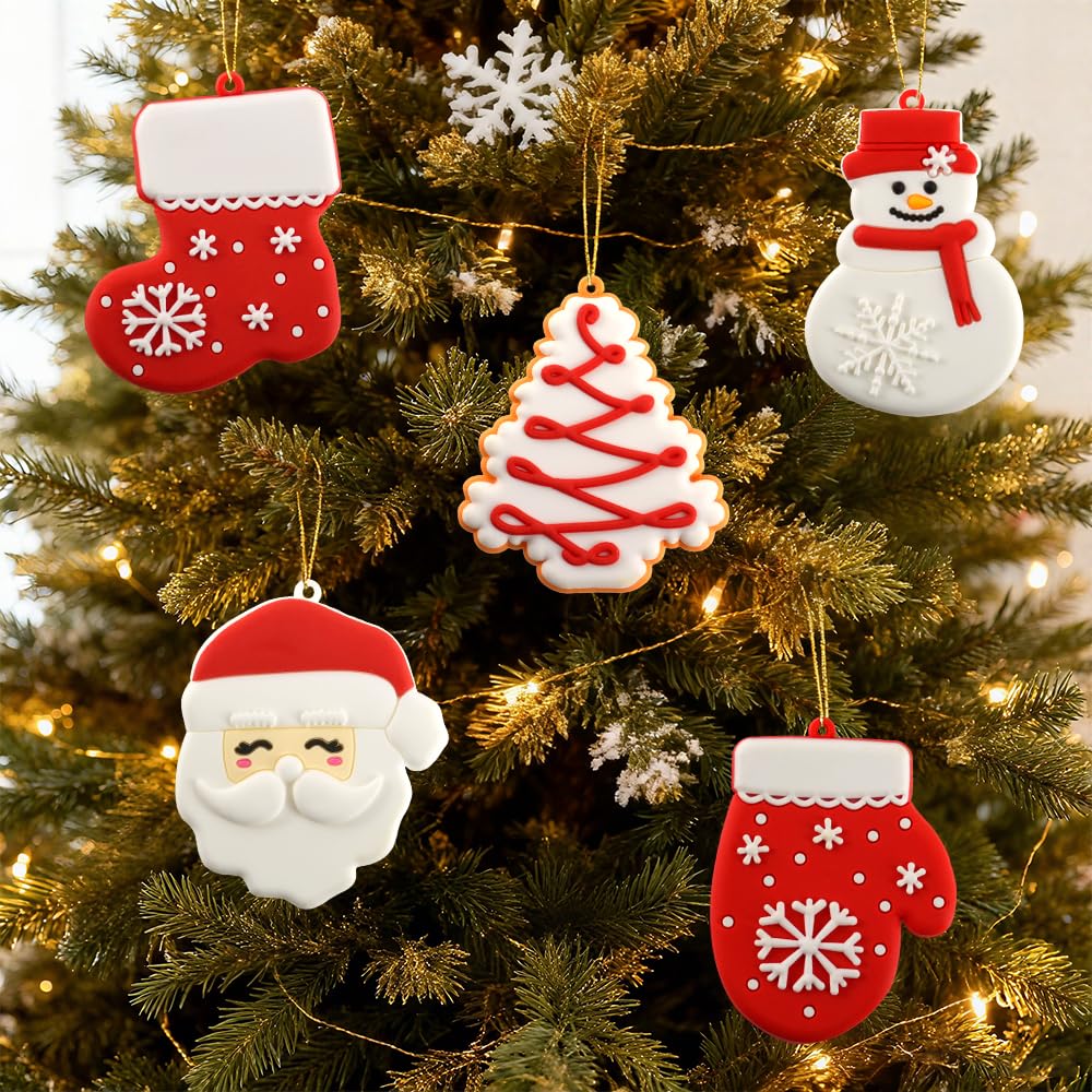 5 Pack Christmas Hanging Decorations - Santa Claus, Snowman, Mittens, Stockings 