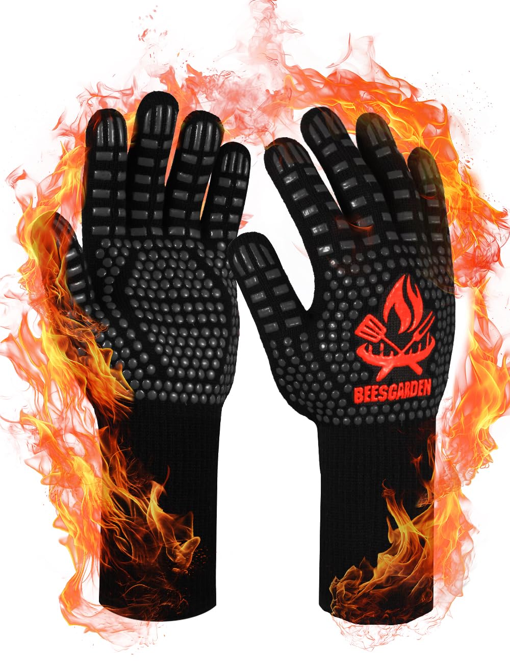 Beesgarden BBQ Gloves extreme heat resistant 800°C / 1472°F, Silicone Non-Slip G