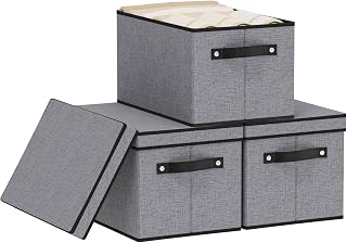 3 Pieces Storage Box with Lid, 38×25×21 cm, Grey