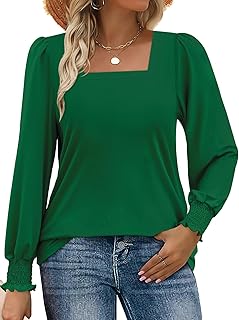 MixShe Womens Square Neck Blouses 2026 Spring Fashion Long Sleeve Casual Stretchy Pullover Tops