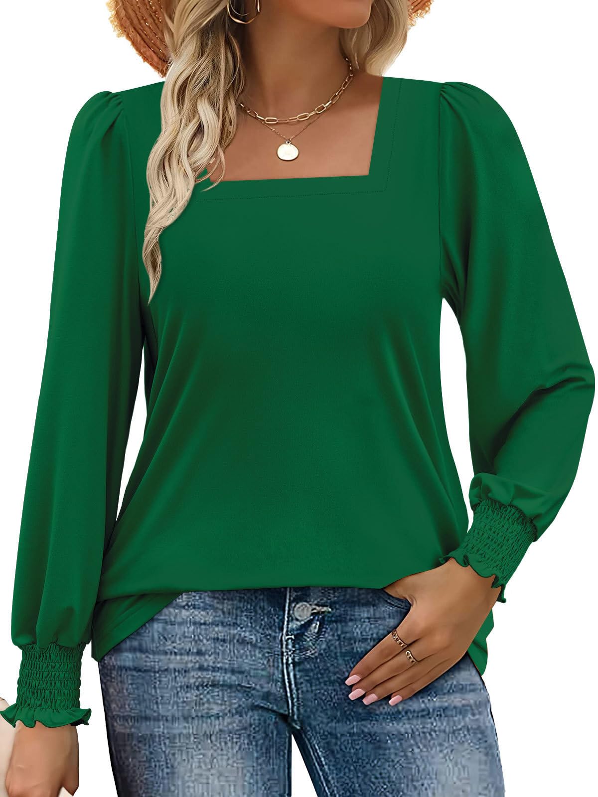MixShe Womens Square Neck Blouses 2026 Spring Fashion Long Sleeve Casual Stretch