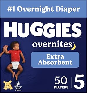 Huggies Overnites Size 5 Overnight Diapers (27+ lbs), 50 Ct | DryTouch Liner, 12 Hr Leak Protection, Secure Fit, Wetness Indicator, Fragrance Free