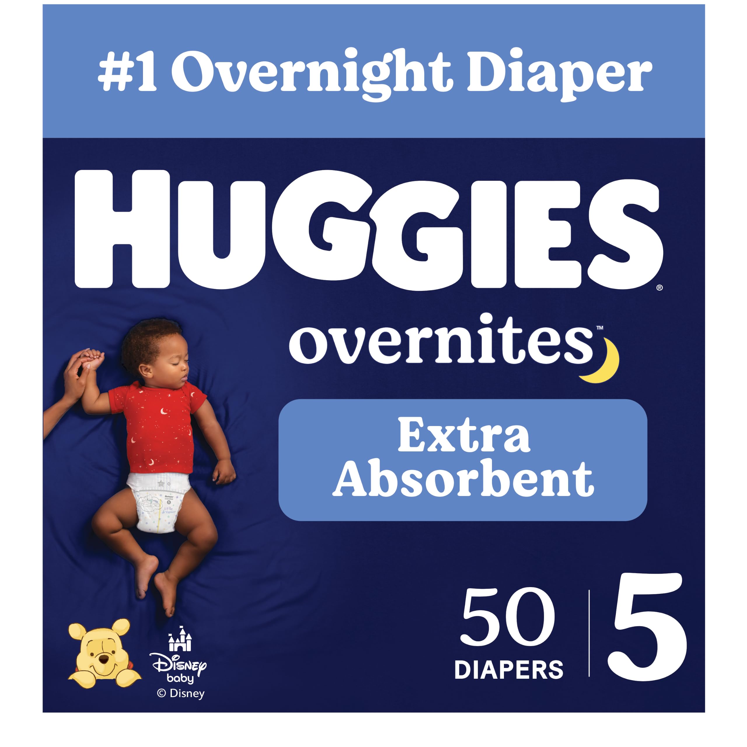 Huggies Overnites Size 5 Overnight Diapers (27+ lbs), 50 Ct | DryTouch Liner, 12