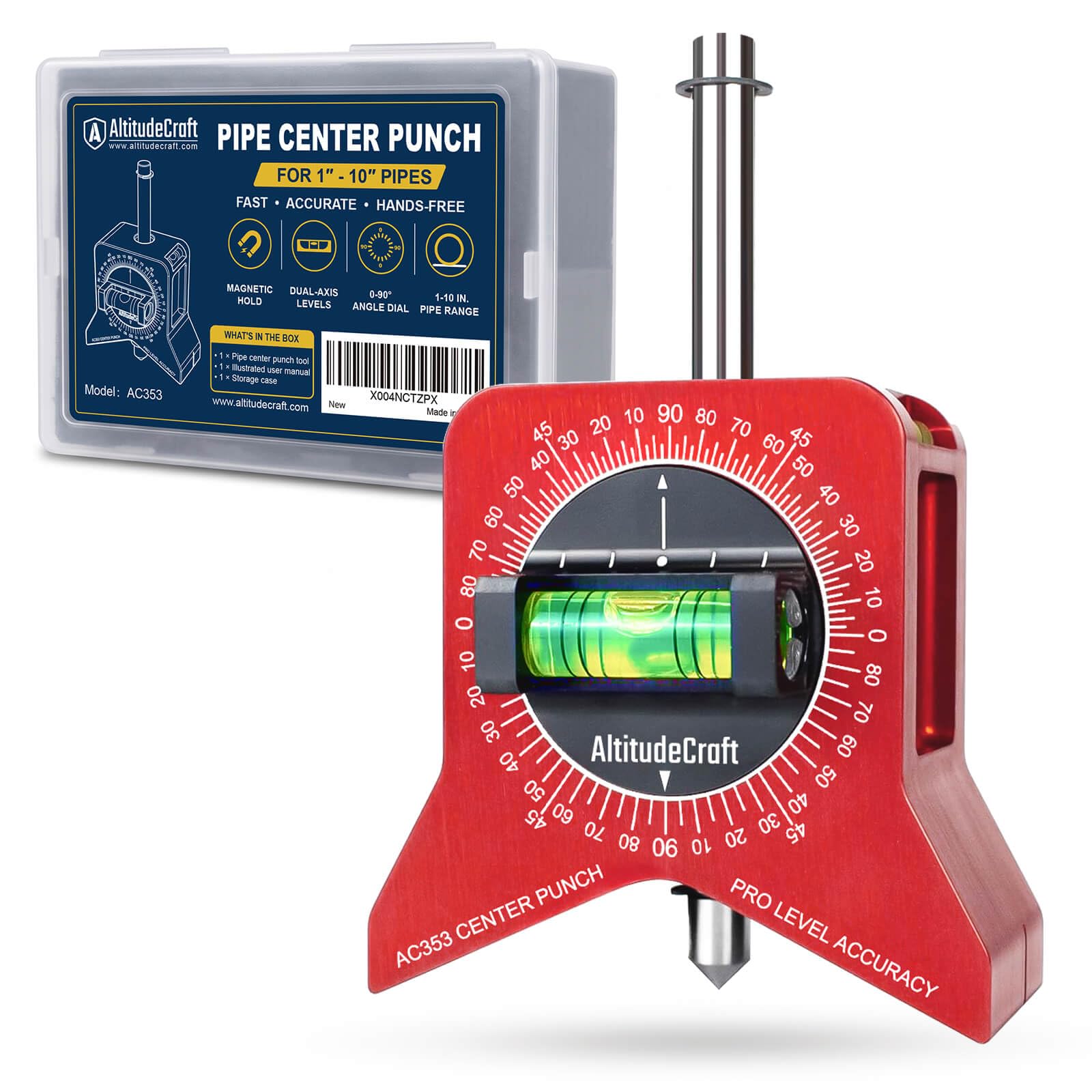 AltitudeCraft Magnetic Pipe Center Finder Punch Tool for 1-10 Inch Pipe | Bubble