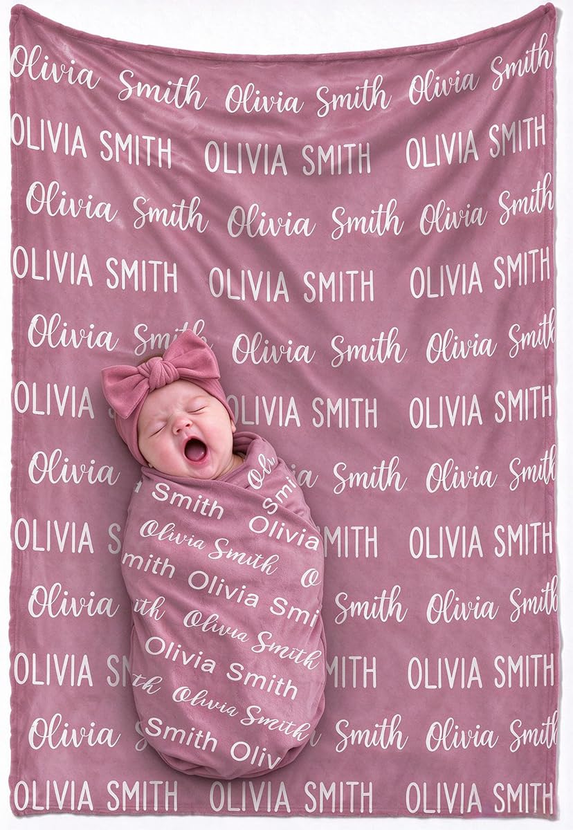 Personalized Baby Blanket for Boys Girls, Custom Name Swaddle Blanket, Soft Rece