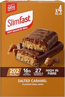 SlimFast Snack Bar • Salted Caramel Flavour • 4 x 60g Bars | Salted Caramel Flavour Snack Bars • High Protein Snack • Low Calorie Treat • Portion Controlled • Weight Control