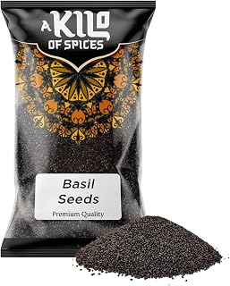 A Kilo of Spices Basil Seeds 1kg, Sabja Tukmaria, for Falooda and Drinks | Whole edible basil seeds (Sabja/Tukmaria), plant-based ingredient, ideal for falooda, drinks and traditional recipes.
