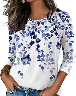 Zeagoo Lässige Damen-T-Shirts, 3/4-Ärmel, Rundhalsausschnitt, niedlich, Tunika, Tops, Basic-T-Shirts, Blusen, Business, Arbeit, T-Shirt