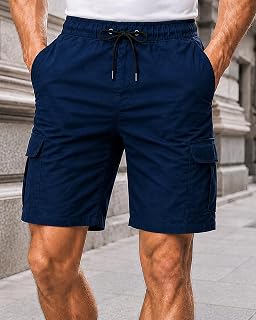 Mens Loose Fit Cargo Shorts Drawstring Waist Side Pockets Casual Shorts