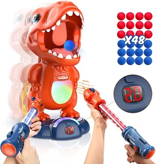 EagleStone Movable Dinosaur Shooting Toys Target Shooting Games w/ 2 Pump Guns, LED Score Record, 48 Foam Balls Target Toy