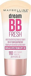 Maybelline Dream Fresh Skin Hydrating BB cream, 8-in-1 Skin Perfecting Beauty Balm with Broad Spectrum SPF 30, Sheer Tint Coverage, Oil-Free, Light/Medium, 1 Fl Oz