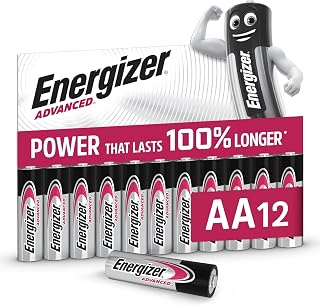 Energizer Advanced AA Batteries (12 Pack) up to 100% Longer Lasting | 1.5V Alkaline - Ideal for High-Drain Devices - 0% Plastic Packaging - 10 Year Shelf Life [Amazon Exclusive]