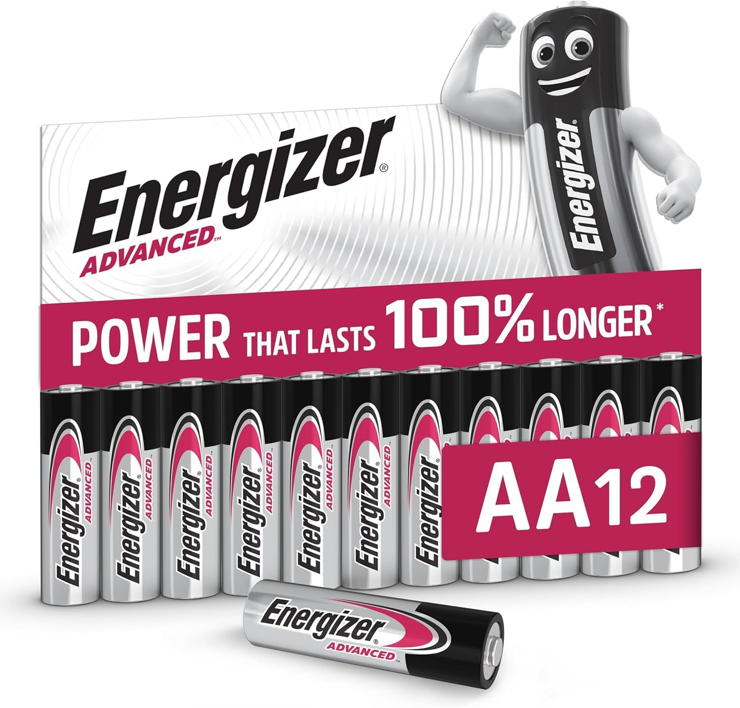 Energizer Advanced AA Batteries (12 Pack) up to 100% Longer Lasting | 1.5V Alkal