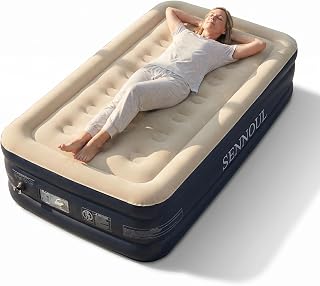 SENNOUL Twin Air Mattress Built in Pump, 16" Raised Blow up Bed, 650lb | Inflatable Mattress, Advanced Coil-Beam Support, 2 Mins Inflation, 50% Thicker PVC, Waterproof, 10 Year Manufacturer Support